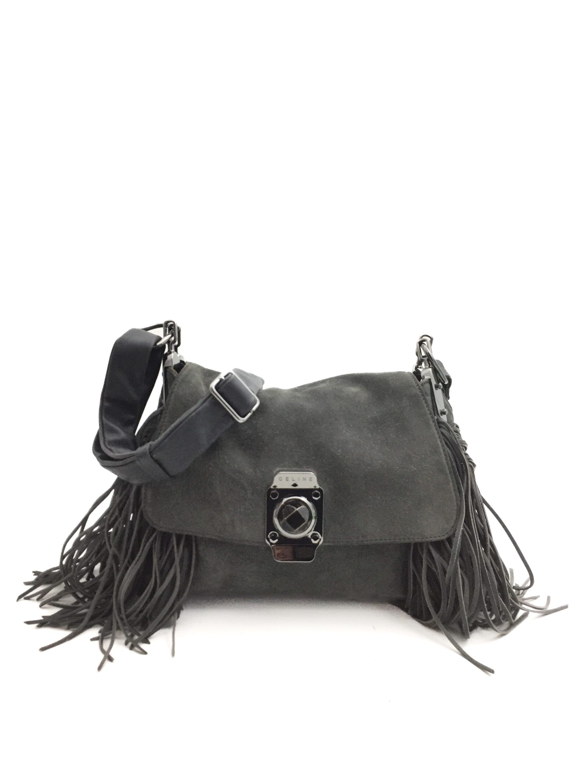 Celine Grey Suede Fringe Shoulder Bag Luxury by Ho