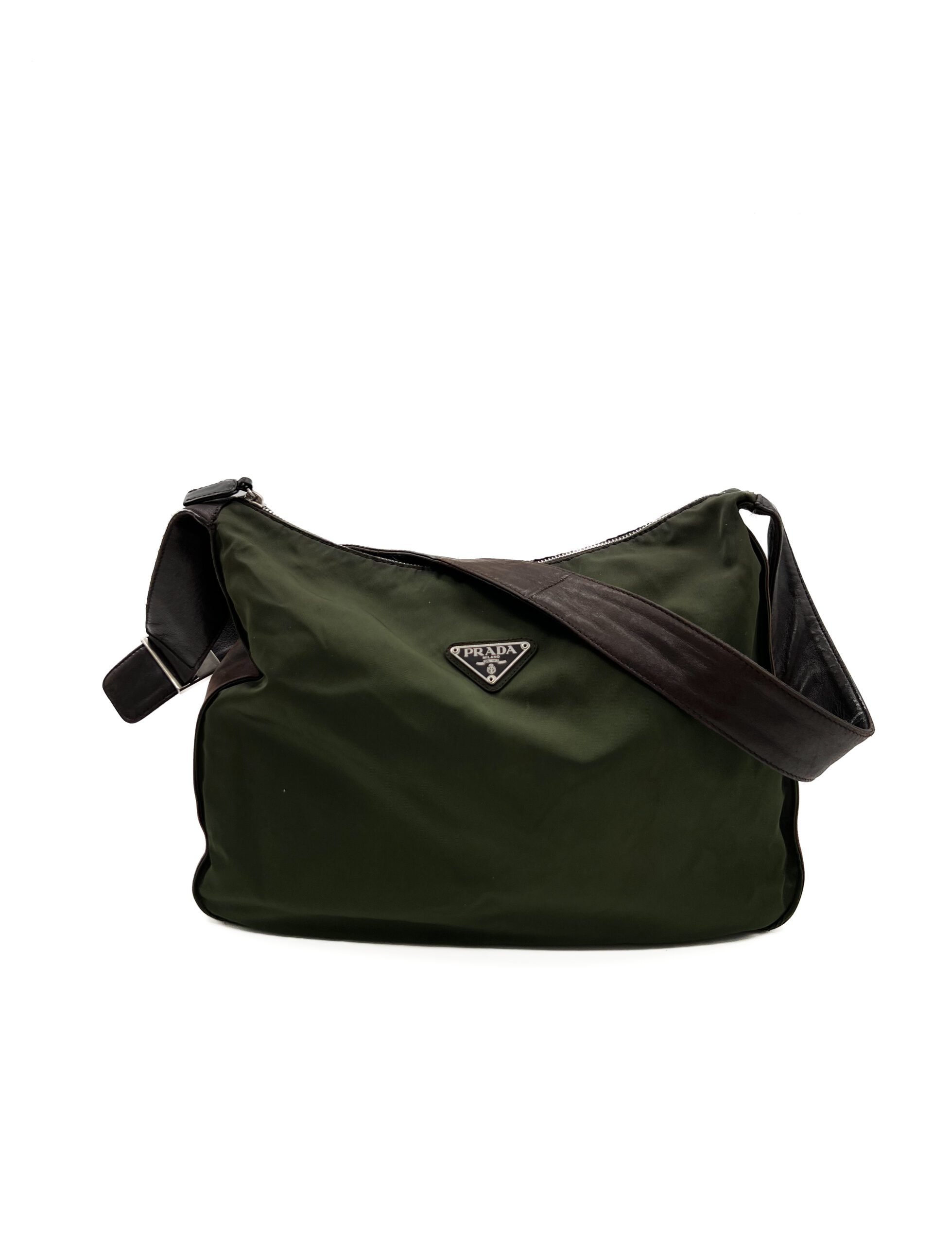 Prada Army Green Part-Leather Side Bag